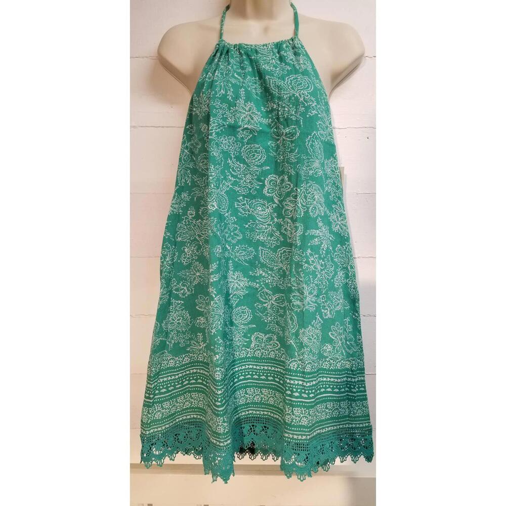 Old Navy Blue Green Y2K MINI DRESS Boho Halter Festival Lace BABYDOLL  Bandana S